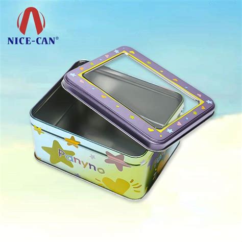 metal tin favor boxes|tin boxes with window lids.